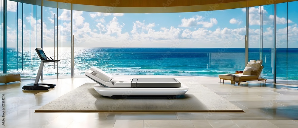 Obraz premium Futuristic Smart Bed with Ocean View.