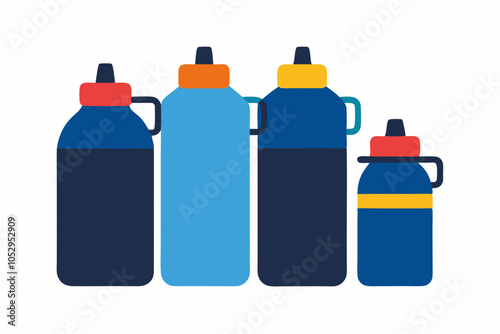Studio shot of a set of kids water bottles.white background