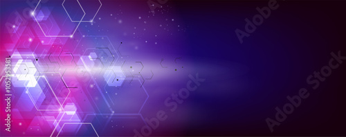 Hexagon shape and element with solf light blue background,Technology abstract background