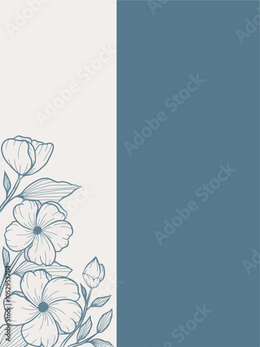 Hand Drawing Floral Invitation with Blue Teal and Beige Color
