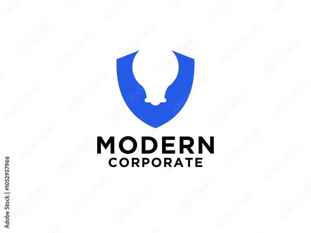 Obraz premium Protection Logo. Blue Shield with Negative Space Light Bulb inside.