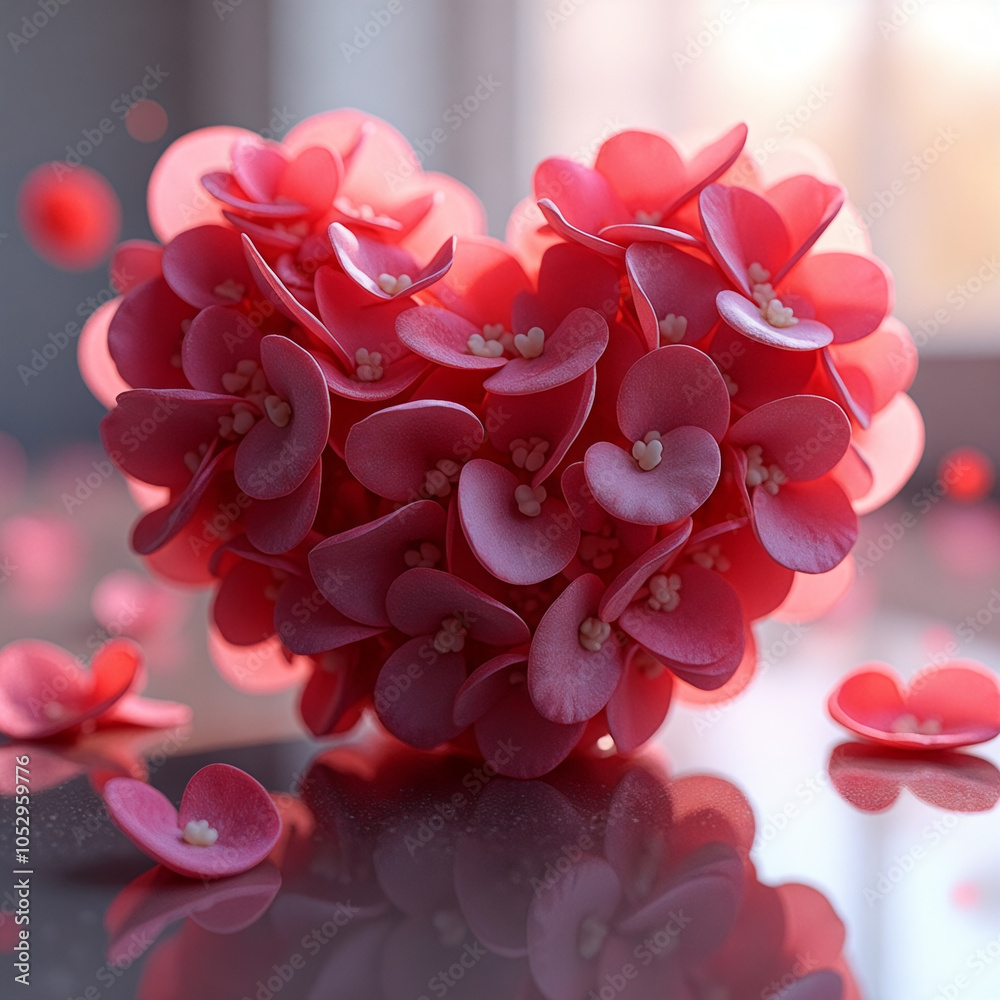 Heart made of pink flowers is on a table Heart made of pink flowers is on a table