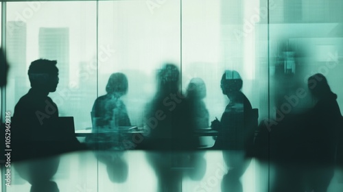 Silhouetted Business Meeting in Modern Office Space