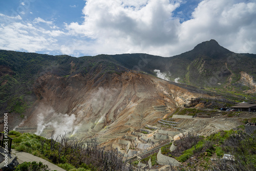 静岡県箱根町　夏の大涌谷と芦ノ湖の風景 photo