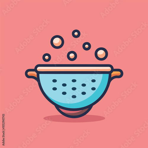 A blue colander with bubbles coming out of it, a perfect image for cooking, food, and kitchen-related projects.