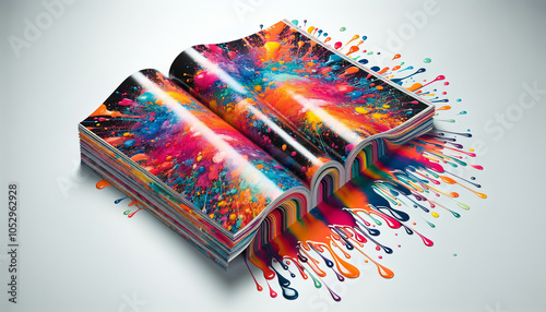 Vibrant Color Splash Effect on Glossy Magazine Paper Full Frame