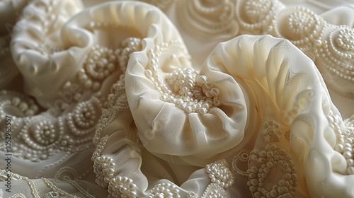 Close Up of Delicate White Fabric with Pearl Embellishments