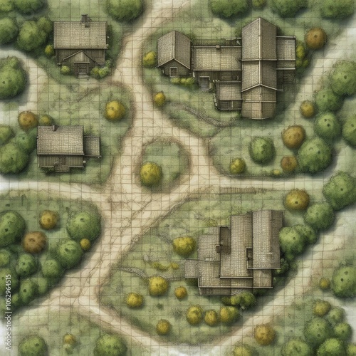 Illustrated Tabletop Map of Forest Village: Fantasy Small Settlement