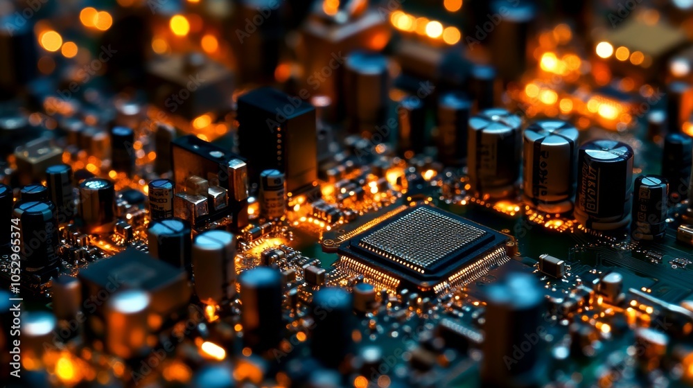 Close-Up of Glowing Circuit Board Components Close-Up of Glowing Circuit Board Components