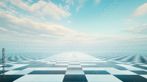 Abstract Landscape with Checkerboard Pattern and Sky photo