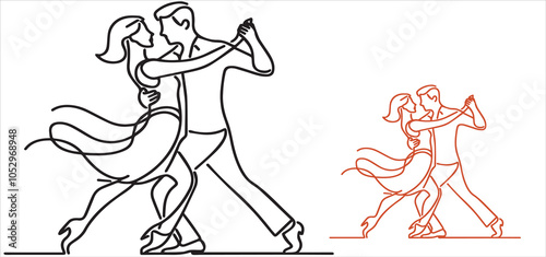 Salsa couple dancing continuous one line drawing. Latin ballroom dance, isolated on white. Hand drawn dancer vector clip art sketch style vector