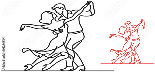 Dancing couple. A man and a woman perform a ballroom dance. Sketch, outline. Vector illustration