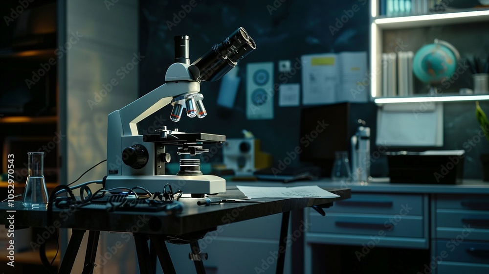 Fototapeta premium Innovative Veterinary Laboratory: Modern Trinocular Microscope for Detailed Medical Diagnostics