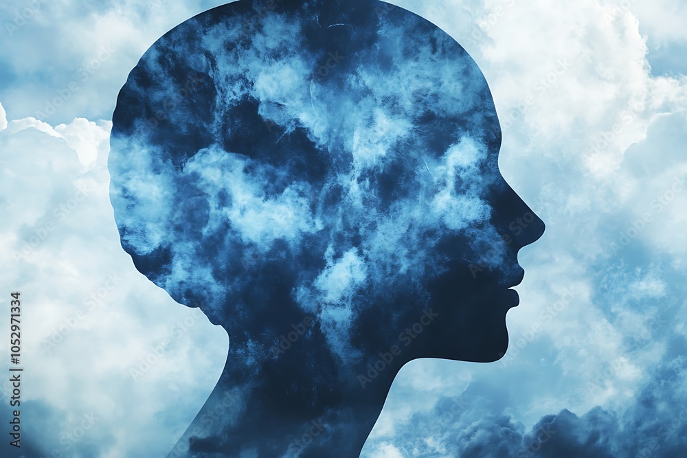 A silhouette of a human head blending into the sky, filled with clouds, symbolizing abstract thinking, imagination, and the boundless nature of the mind. A silhouette of a human head blending into the sky, filled with clouds, symbolizing abstract thinking, imagination, and the boundless nature of the mind.