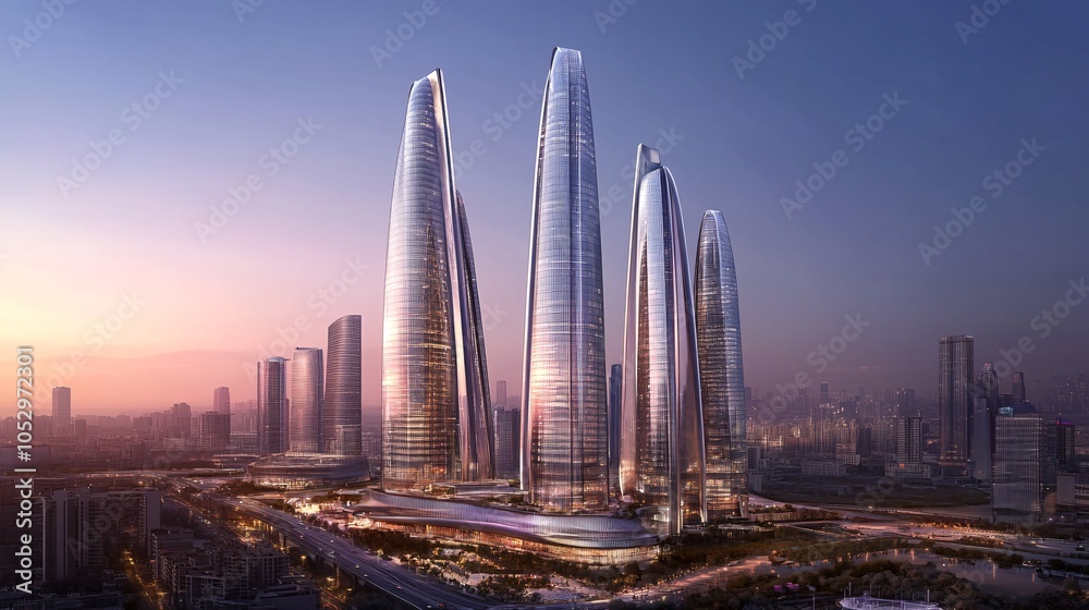 2410 6.A stunning view of a modern urban skyline in China, featuring ...