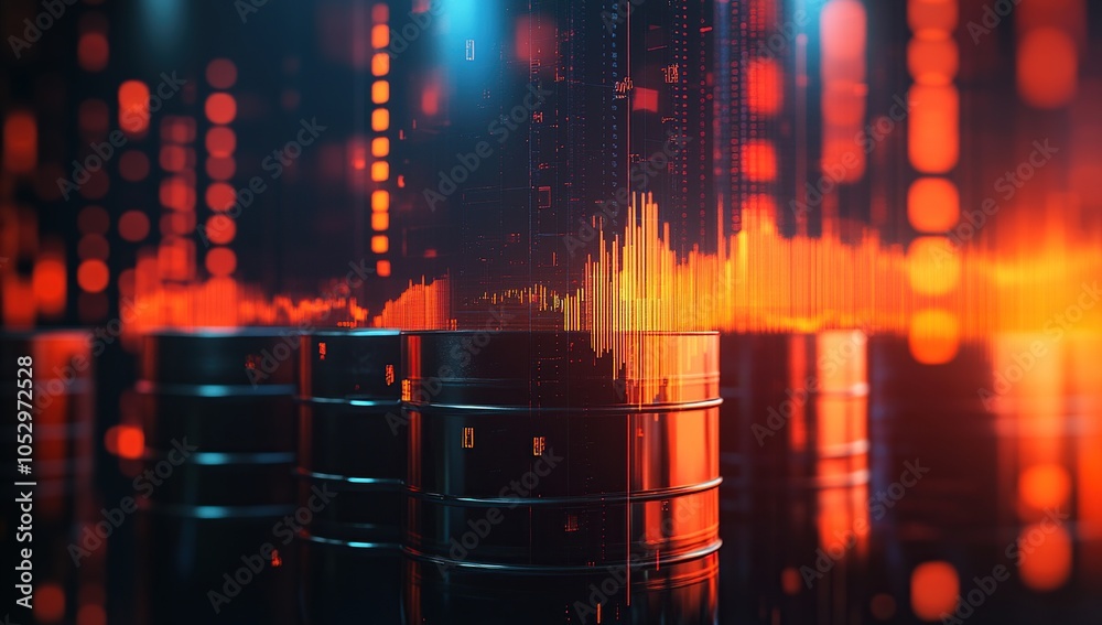Obraz premium Abstract futuristic design with black server towers and red and yellow digital data lines.