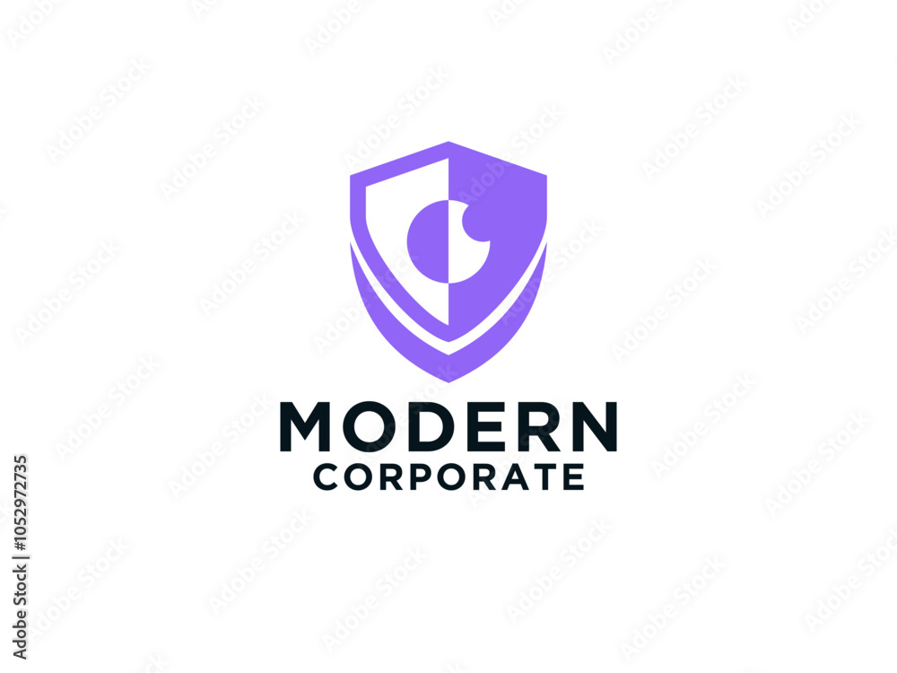 Abstract Protection Logo. Shield Linear Geometric Arrow Shape with Eyeball isolated on White Background. Usable for Business and Technology Logos. Abstract Protection Logo. Shield Linear Geometric Arrow Shape with Eyeball isolated on White Background. Usable for Business and Technology Logos.
