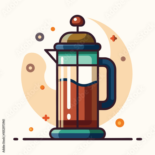A colorful illustration of a french press filled with coffee. Perfect for your morning brew!