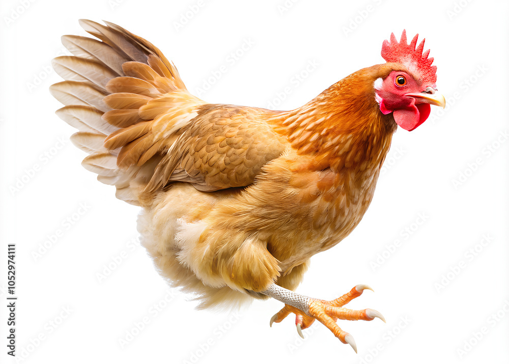 Fototapeta premium Chicken flying isolated on white background, Clipping path