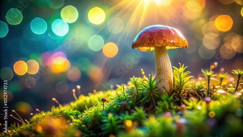 Wallpaper Mural **Bokeh Wonderland: Tiny Mushroom in a Dreamy Forest** Torontodigital.ca