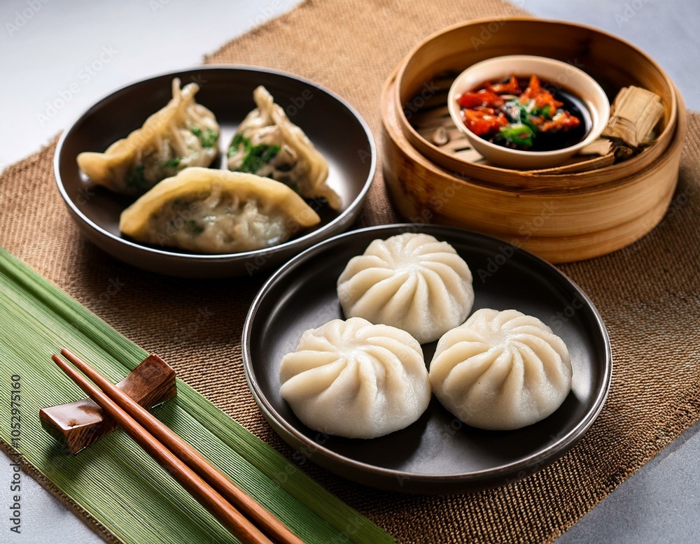 Jiaozi (dumplings), Yú (fish), and Nian Gao (sticky rice cakes) Jiaozi (dumplings), Yú (fish), and Nian Gao (sticky rice cakes)