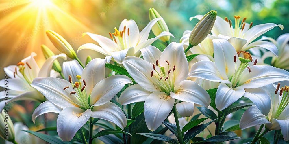 Naklejka premium Charming white lily floral background ideal for enhancing stunning designs and creative projects, featuring soft hues that inspire elegance and tranquility in every creation.