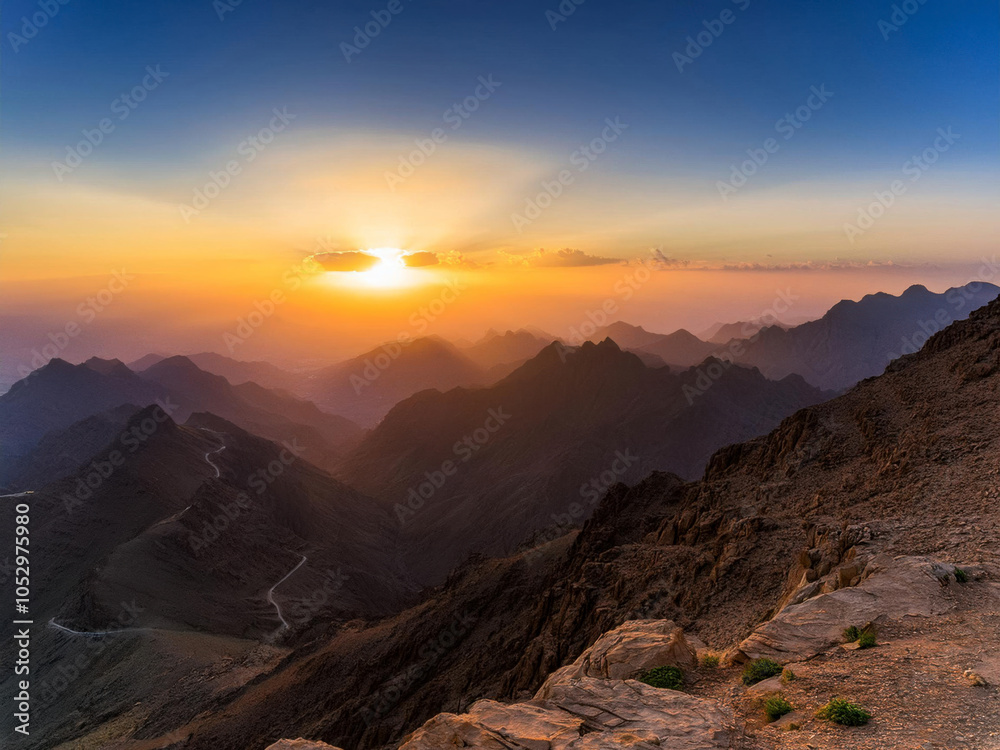 Fototapeta premium landscape with mountains and sunset