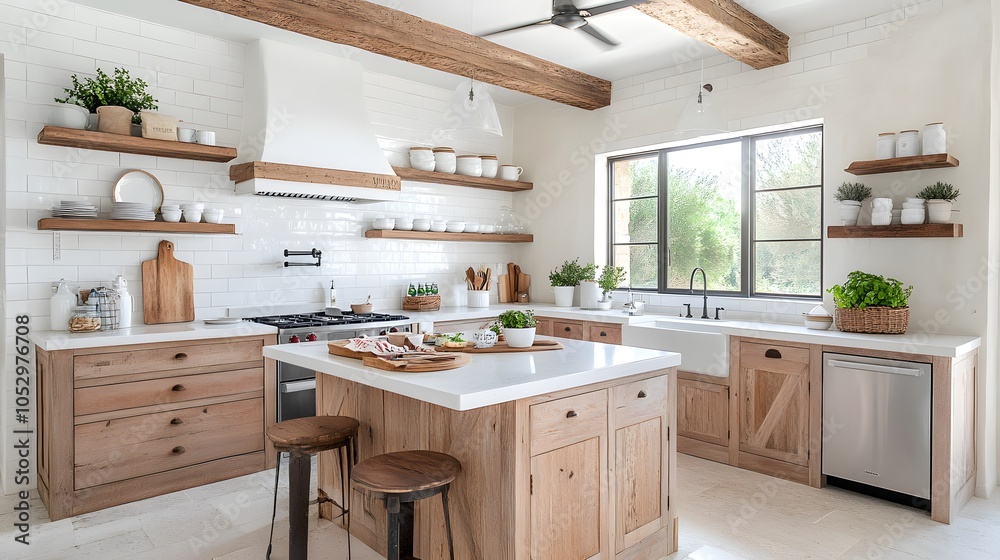 Stylish modern kitchen with natural wood accents Stylish modern kitchen with natural wood accents