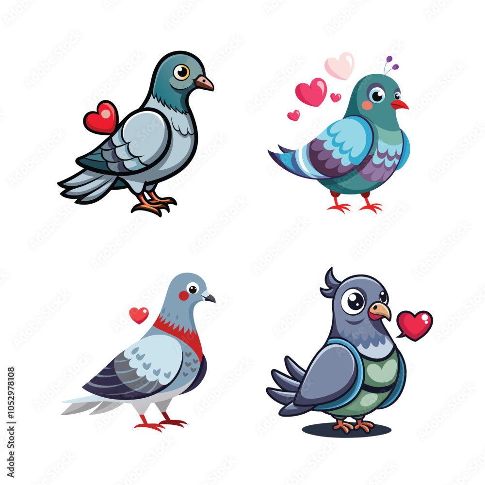 Fototapeta premium Valentine’s Day Love pigeon vector bundle offers versatile designs for all your needs! Includes charming illustrations and clipart perfect for digital and print projects.