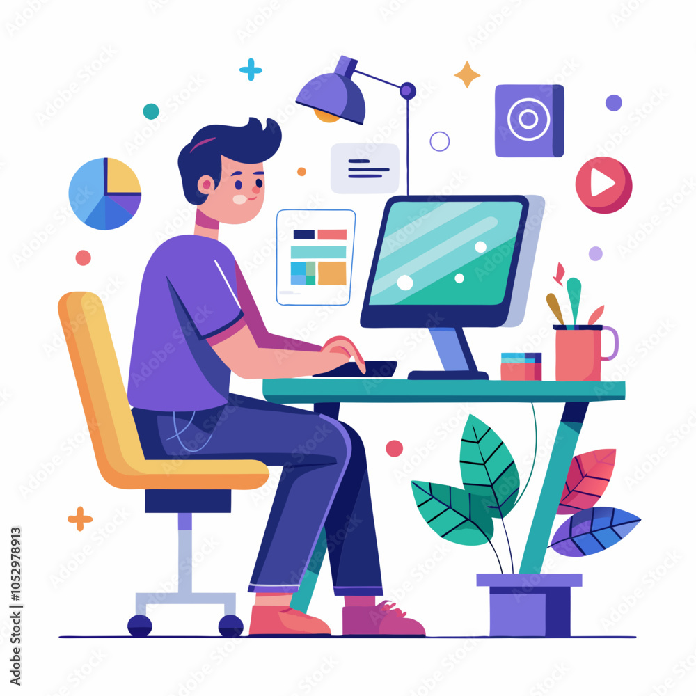 universal designer using computer and figma on a white background universal designer using computer and figma on a white background
