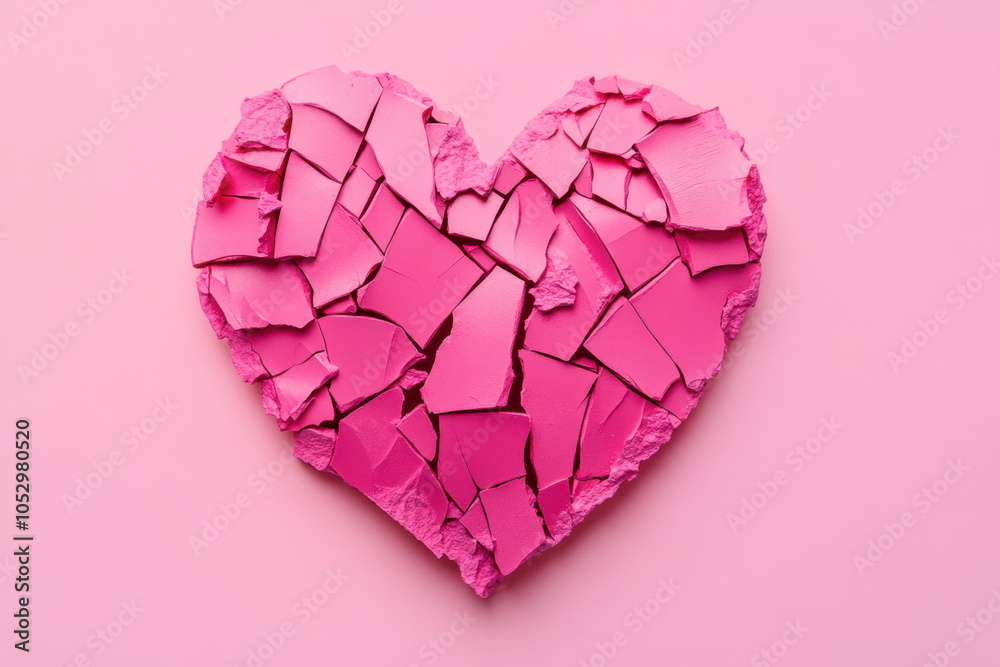 custom made wallpaper toronto digitalA textured pink heart made of broken pieces against a soft pink background, symbolizing love and vulnerability.