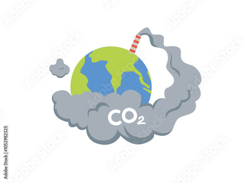 Air pollution, earth with carbon dioxide in the smoke coming out of a chimney