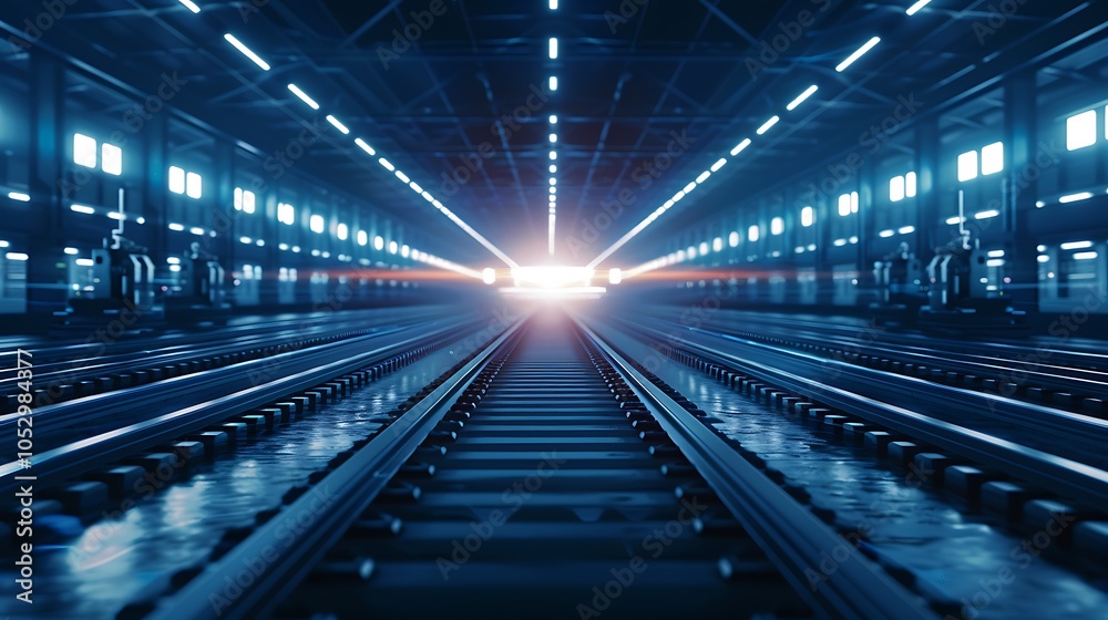 High-Tech Industrial Facility With Advanced Robotic Systems and Neon Energy Lines Symbolizing Efficiency in Manufacturing High-Tech Industrial Facility With Advanced Robotic Systems and Neon Energy Lines Symbolizing Efficiency in Manufacturing