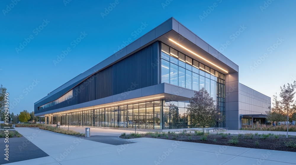 Obraz premium Corporate office building with sleek, modern architecture. Organizational values and excellence; glass facade, contemporary design, and advanced amenities set a bold city presence and identity