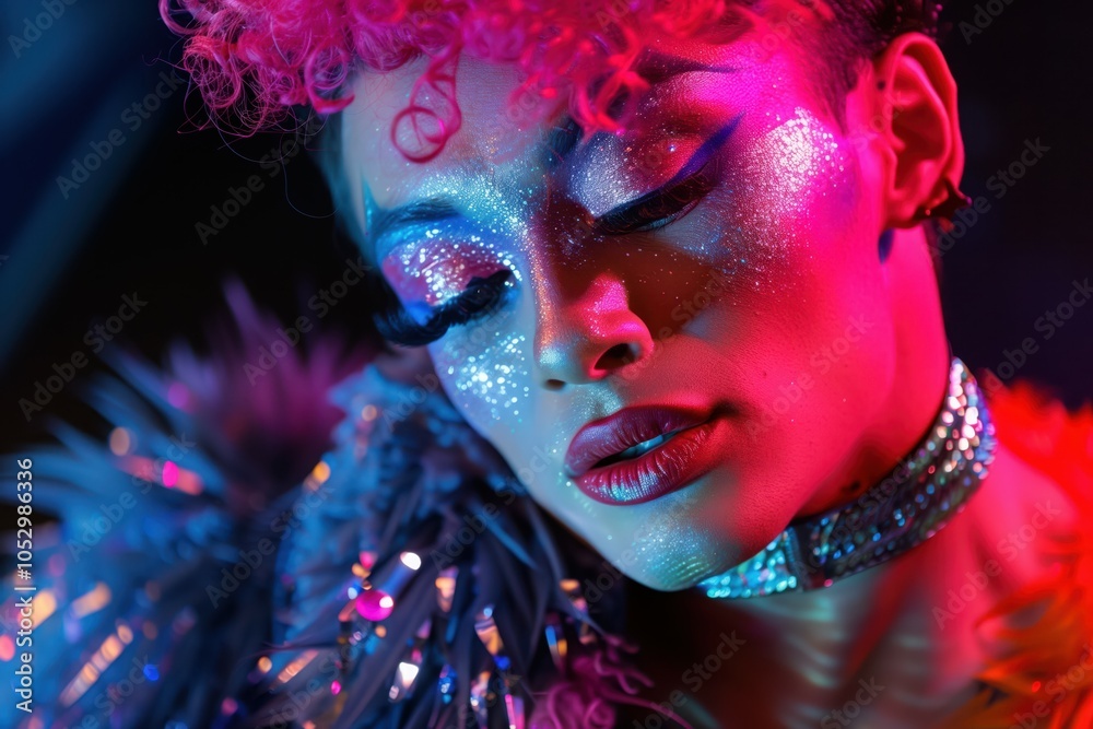 Naklejka premium Vibrant Neon Makeup Portrait