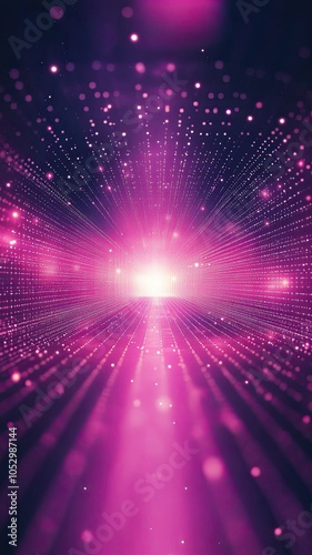 Cosmic Burst: A mesmerizing digital art creation featuring a vibrant pink and purple color scheme, with a central burst of light emanating from a point in the distance.