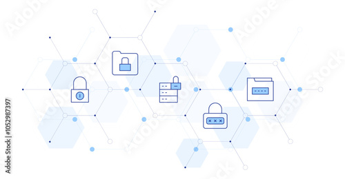 Lock Banner Vector Illustration with Icon Style in Between. Line Duotone icon. Containing pin code, folder, lock, padlock