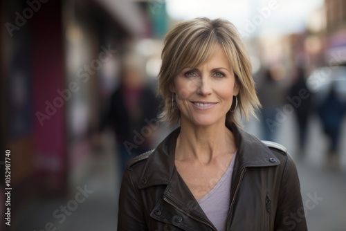 Portrait of a beautiful middle-aged woman in the city.