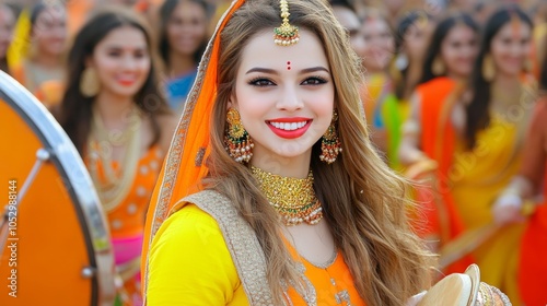 Indian Woman in Traditional Clothing with Jewelry and Instruments