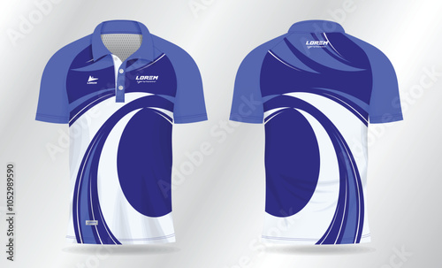 blue polo shirt mockup template design for badminton jersey, tennis, soccer, football or sport uniform