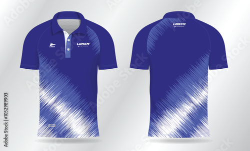 blue polo shirt mockup template design for badminton jersey, tennis, soccer, football or sport uniform