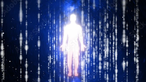 Wallpaper Mural silhouette of a person standing glowing with particle effects and abstract galaxy background Torontodigital.ca