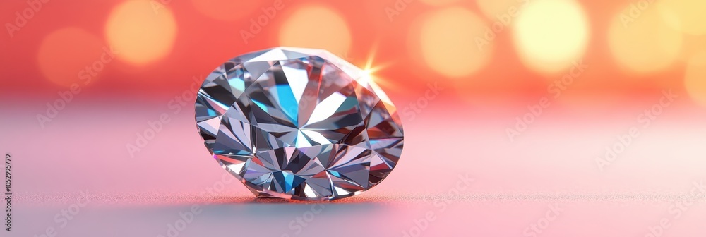 Sparkling Diamond with a Soft Pink and Orange Background, Symbol of Luxury and Brilliance Sparkling Diamond with a Soft Pink and Orange Background, Symbol of Luxury and Brilliance
