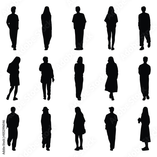 Vector collection set of individual people silhouettes.	
