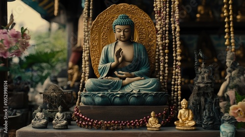 Serene Buddha Statue in Tranquil Surroundings