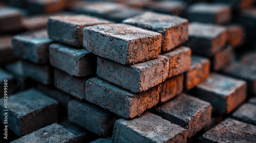 A close-up of stacked bricks showcasing their textured surfaces, with dramatic lighting highlighting the details and arrangement. A close-up of stacked bricks showcasing their textured surfaces, with dramatic lighting highlighting the details and arrangement.