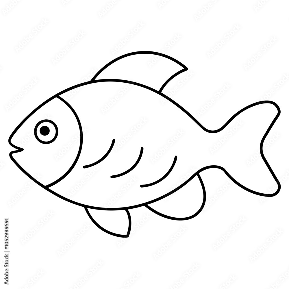 Obraz premium Fish in water with aquatic plants vector art coloring page illustration coloring book design