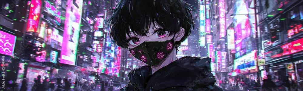 Striking Cyberpunk Portrait in Neon Cityscape Striking Cyberpunk Portrait in Neon Cityscape
