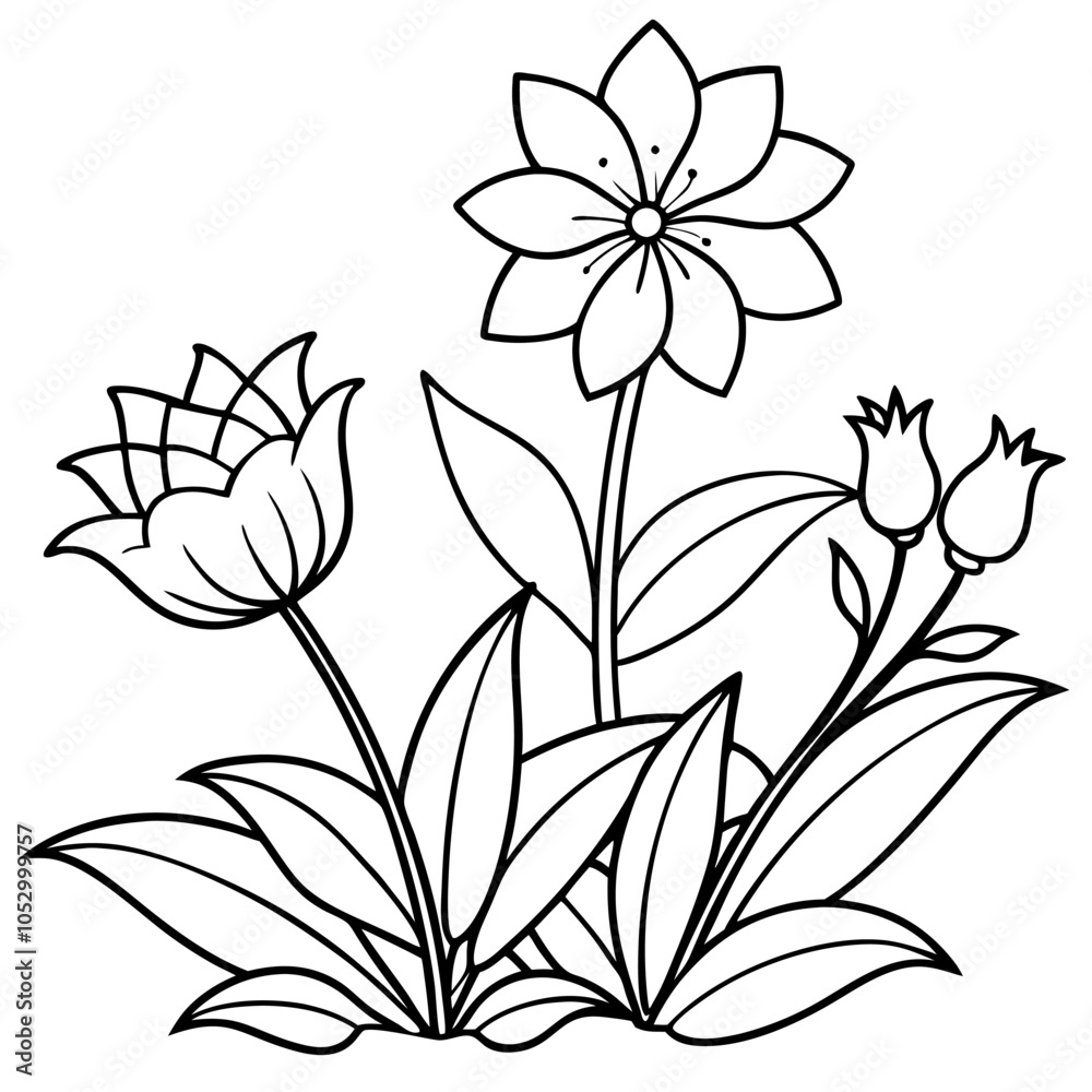 Obraz premium Garden flowers vector art coloring page illustration coloring book design 