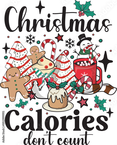 Christmas calories don't count Funny Retro Christmas coffee T shirt Design